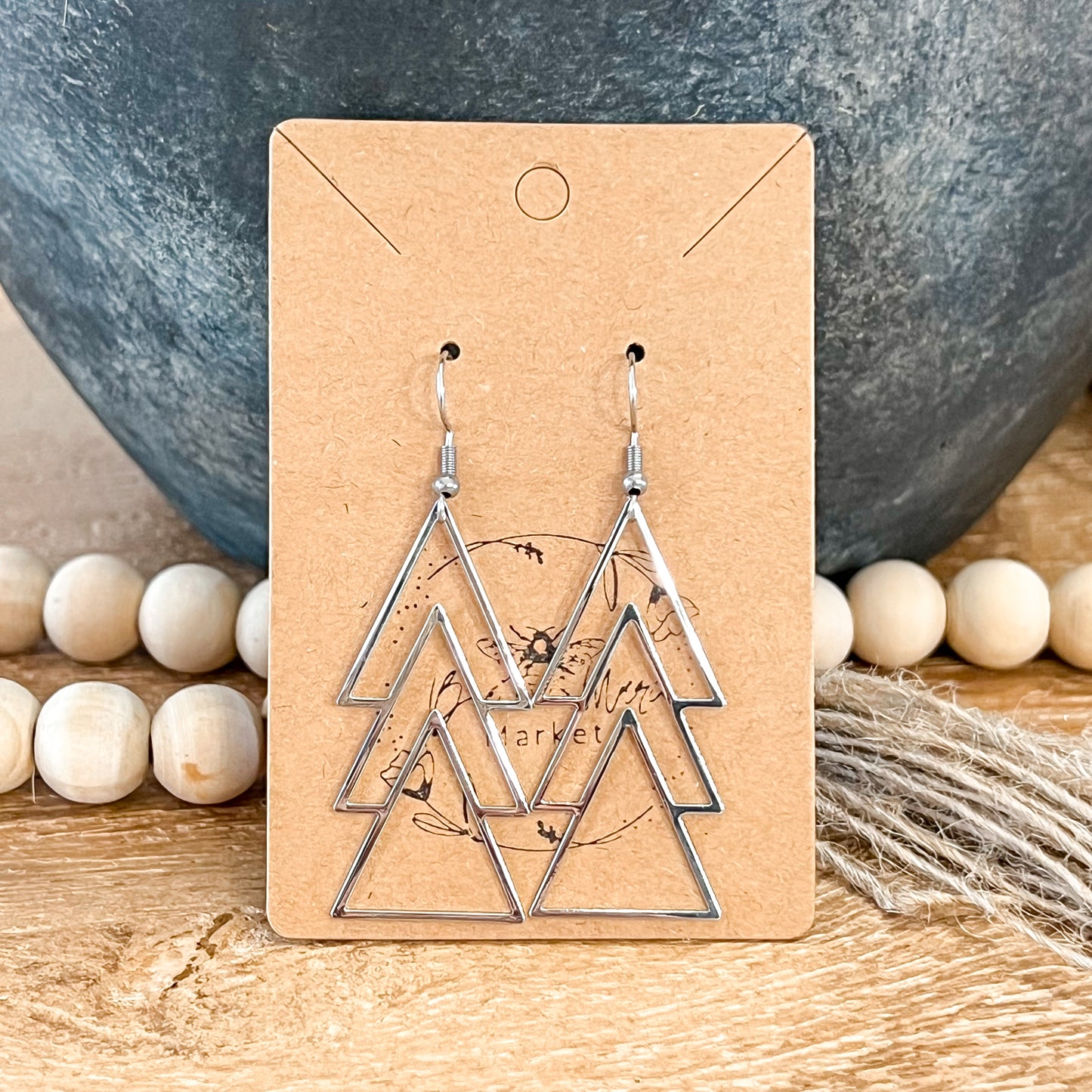 Silver Metal Christmas Tree Earrings