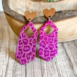 Johanna Pink Shimmer Leopard Heart Fringe Earrings