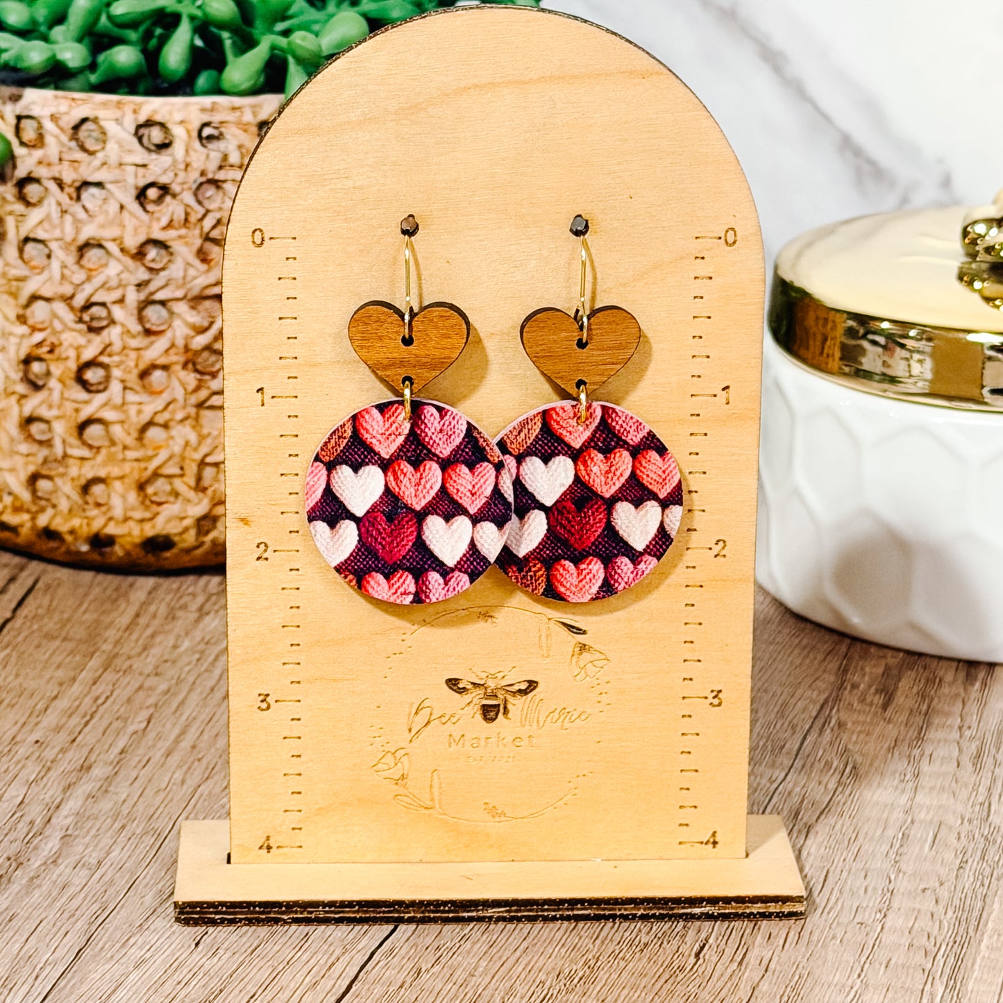 Embroidered Heart Dangle Earrings