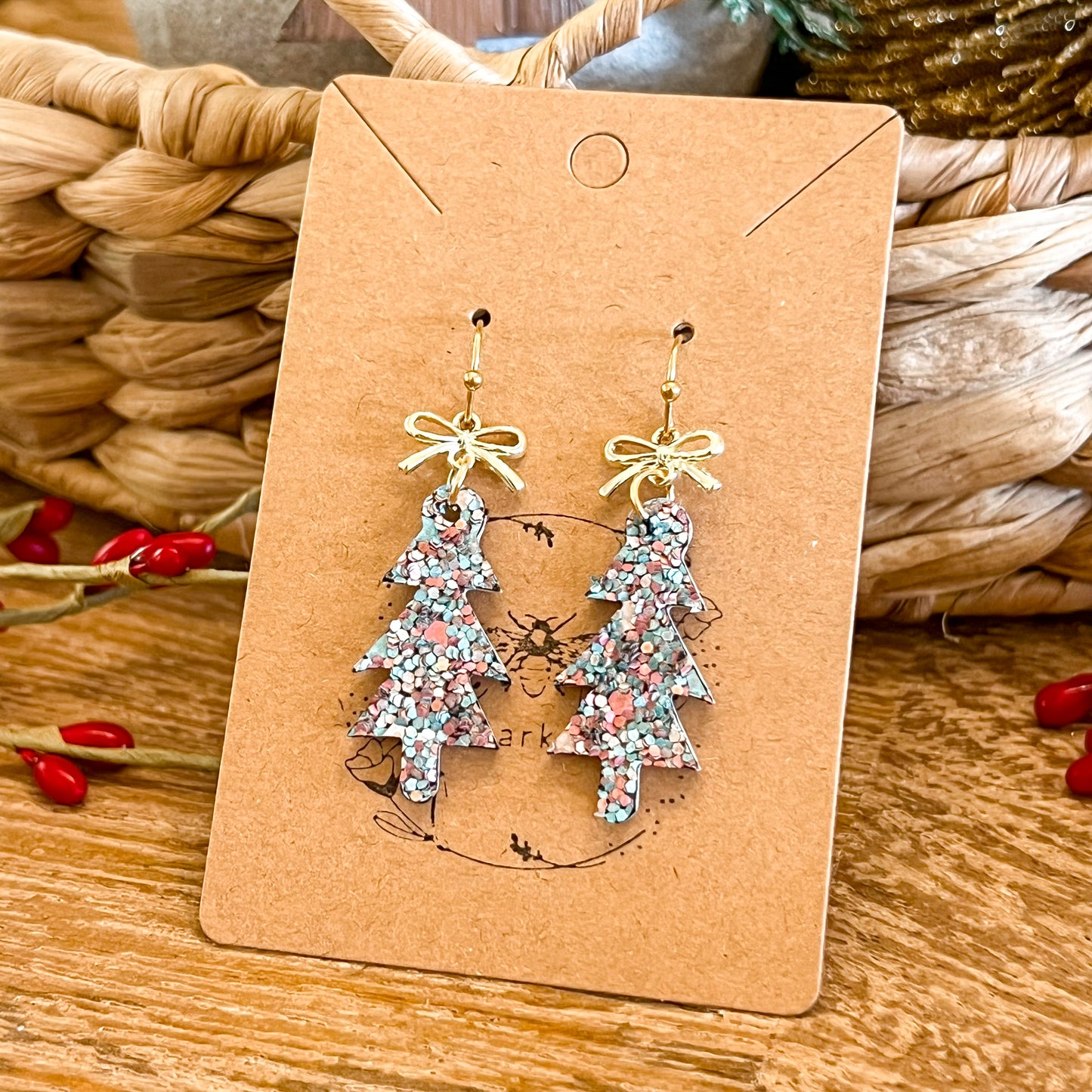 Romantic Glitter Skinny Christmas Tree Earrings