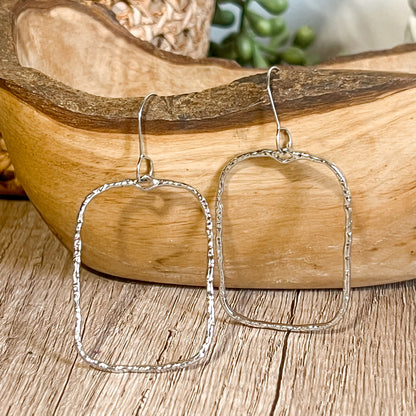 Silver Hammered Rectangle Hoops