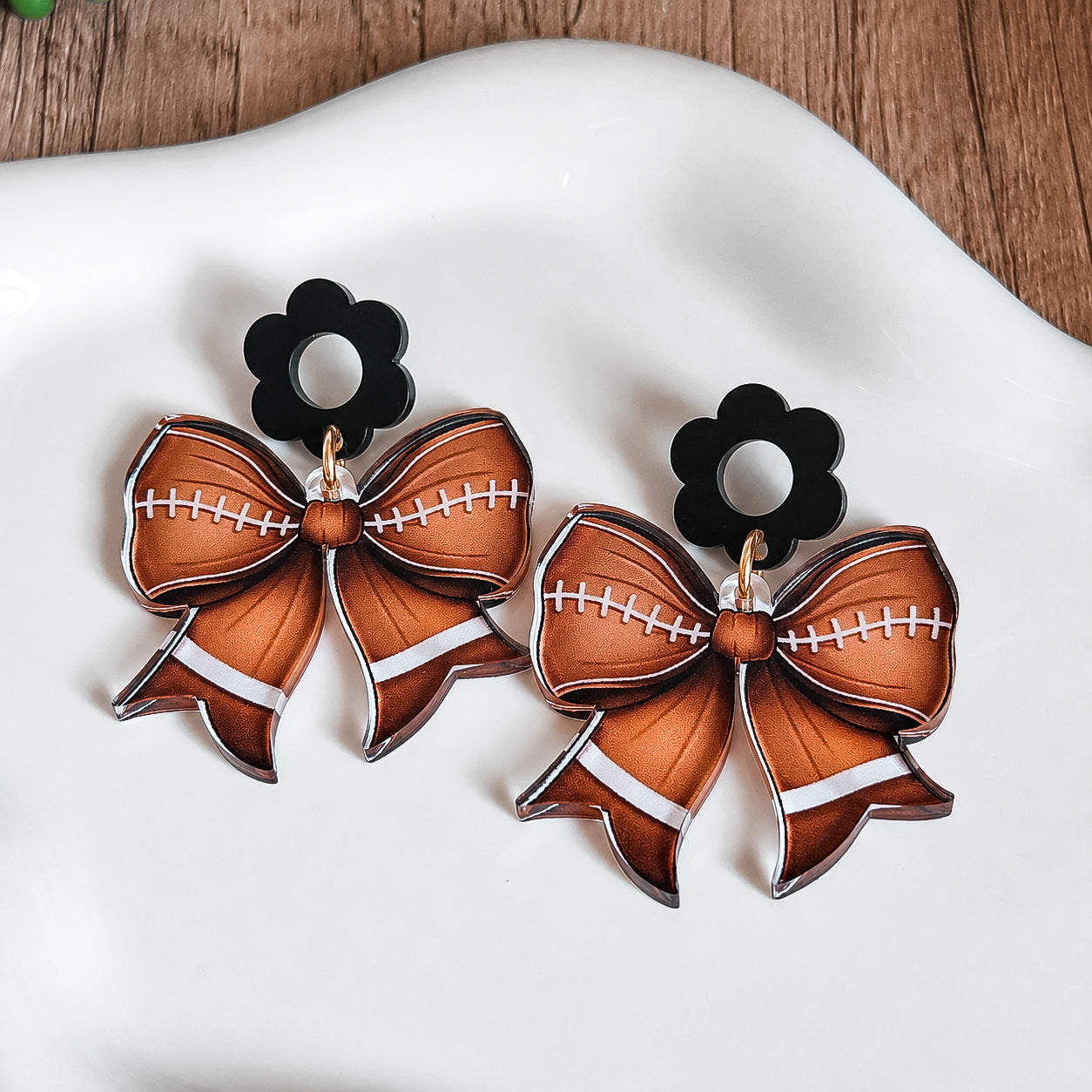 Flower Top Football Bow Earrings