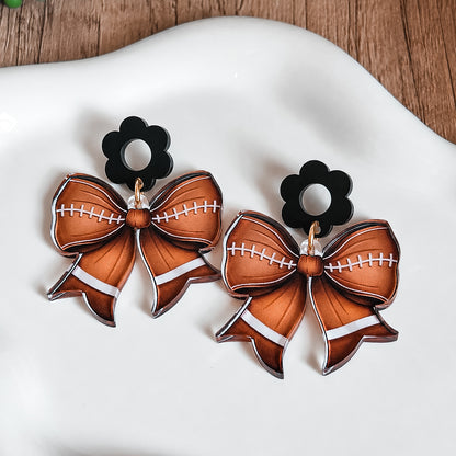 Flower Top Football Bow Earrings