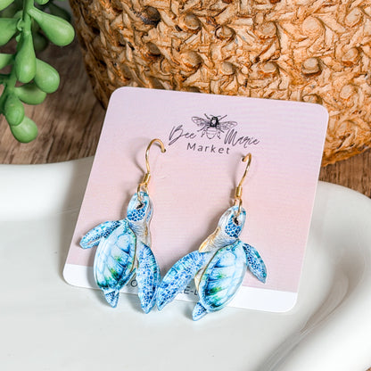 Blue Sea Turtle Acrylic Earrings