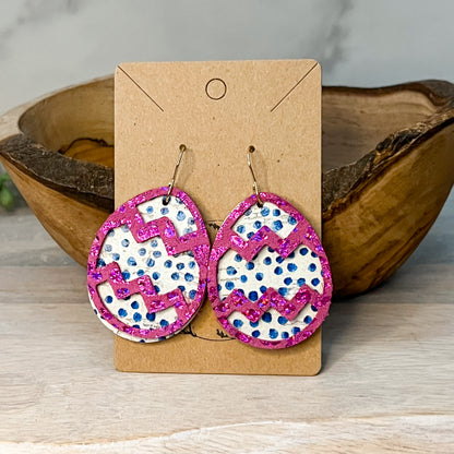 Shimmer Pink & Blue Dot Layered Egg Earrings