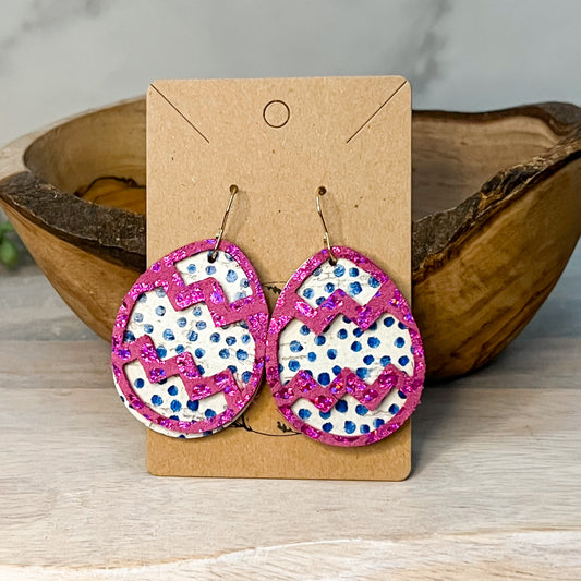 Shimmer Pink & Blue Dot Layered Egg Earrings