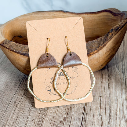 Bourbon Brown Hammered Gold Statement Hoops