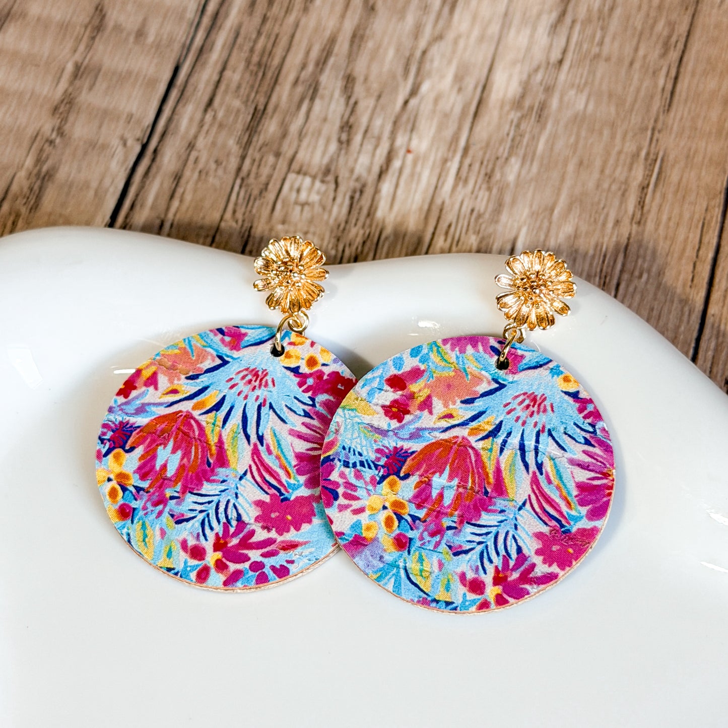 Tropical Bloom Leather Earrings