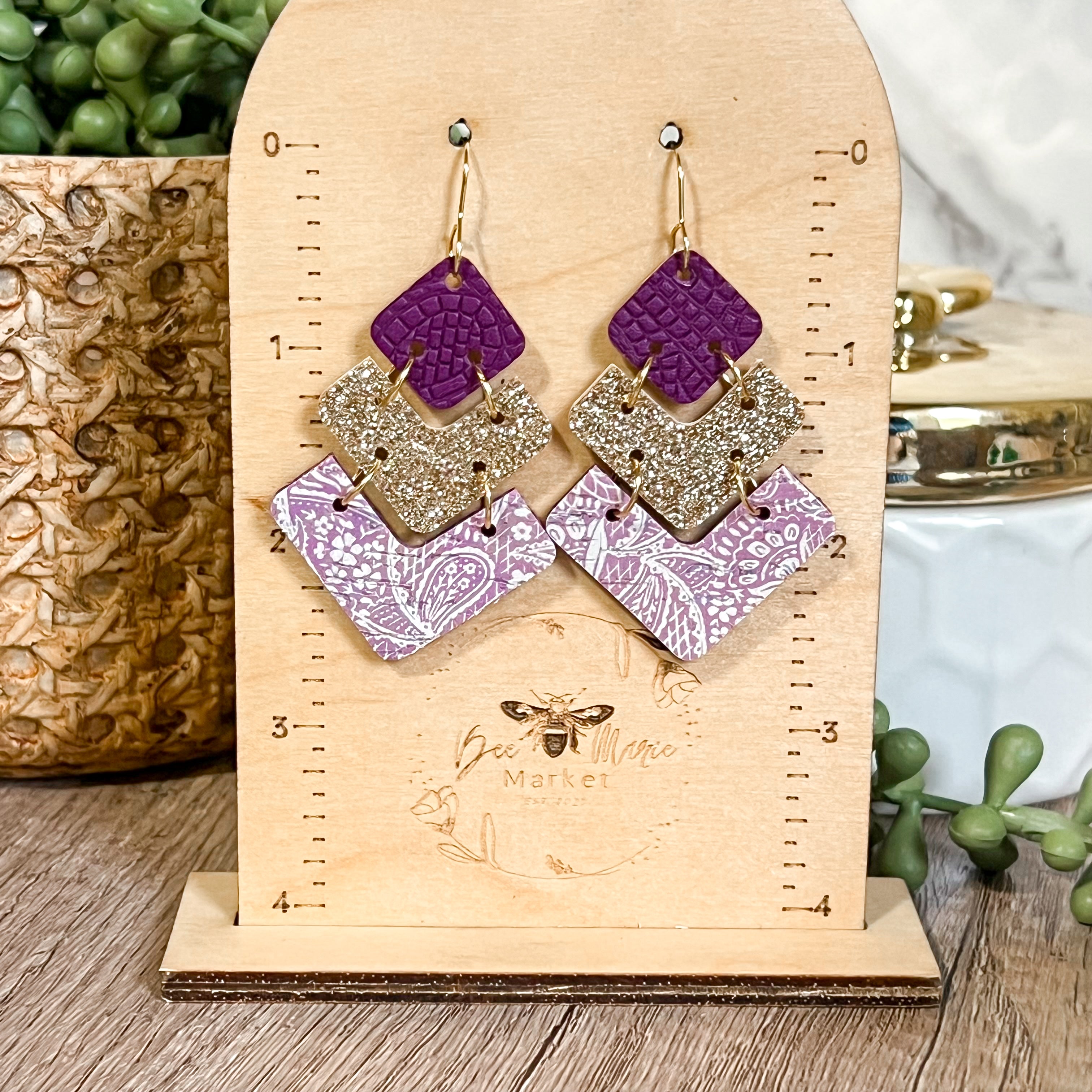 Purple Paisley Sparkle Stack Earrings