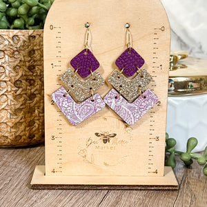 Purple Paisley Sparkle Stack Earrings