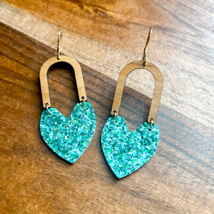 Bianca Teal Glitter Heart & Arch Earrings