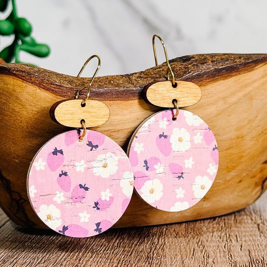 Christina Strawberry Blossom Wooden Drop Earrings