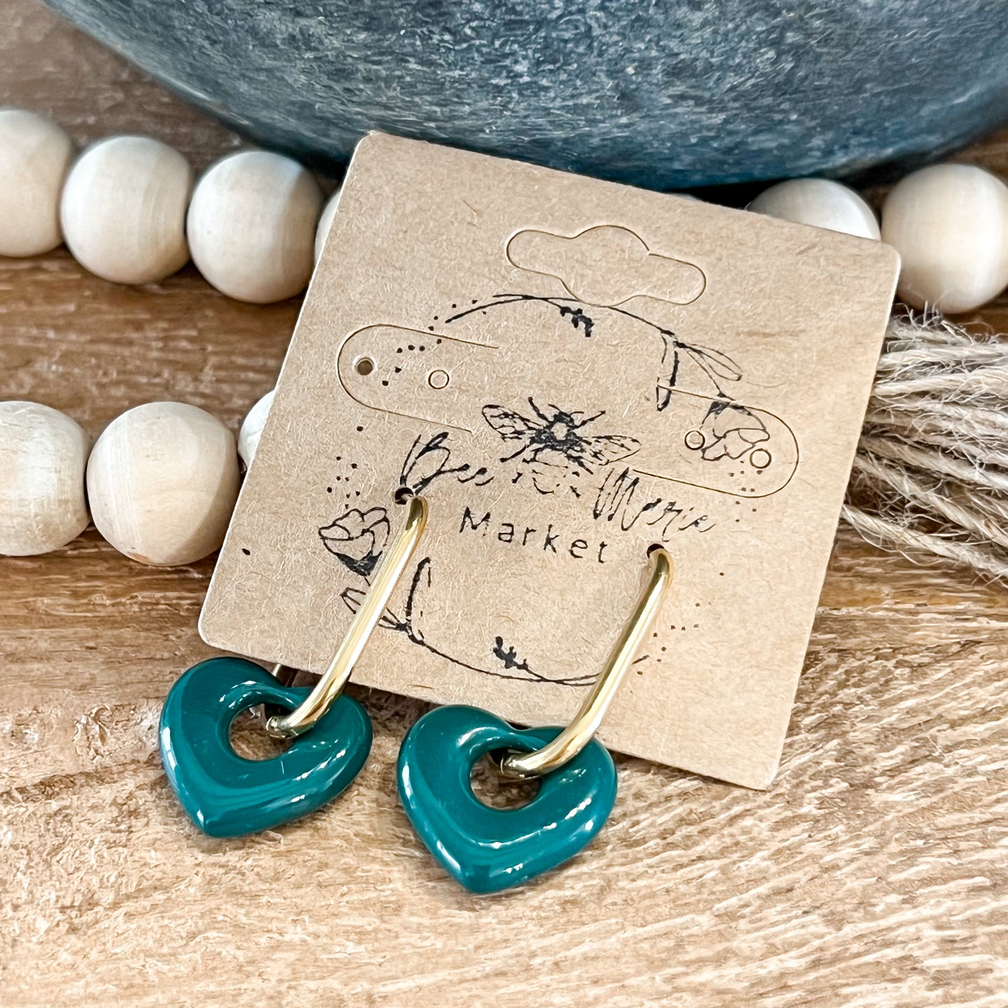 Deep Green Sweetheart Charm Hoops
