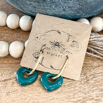 Deep Green Sweetheart Charm Hoops