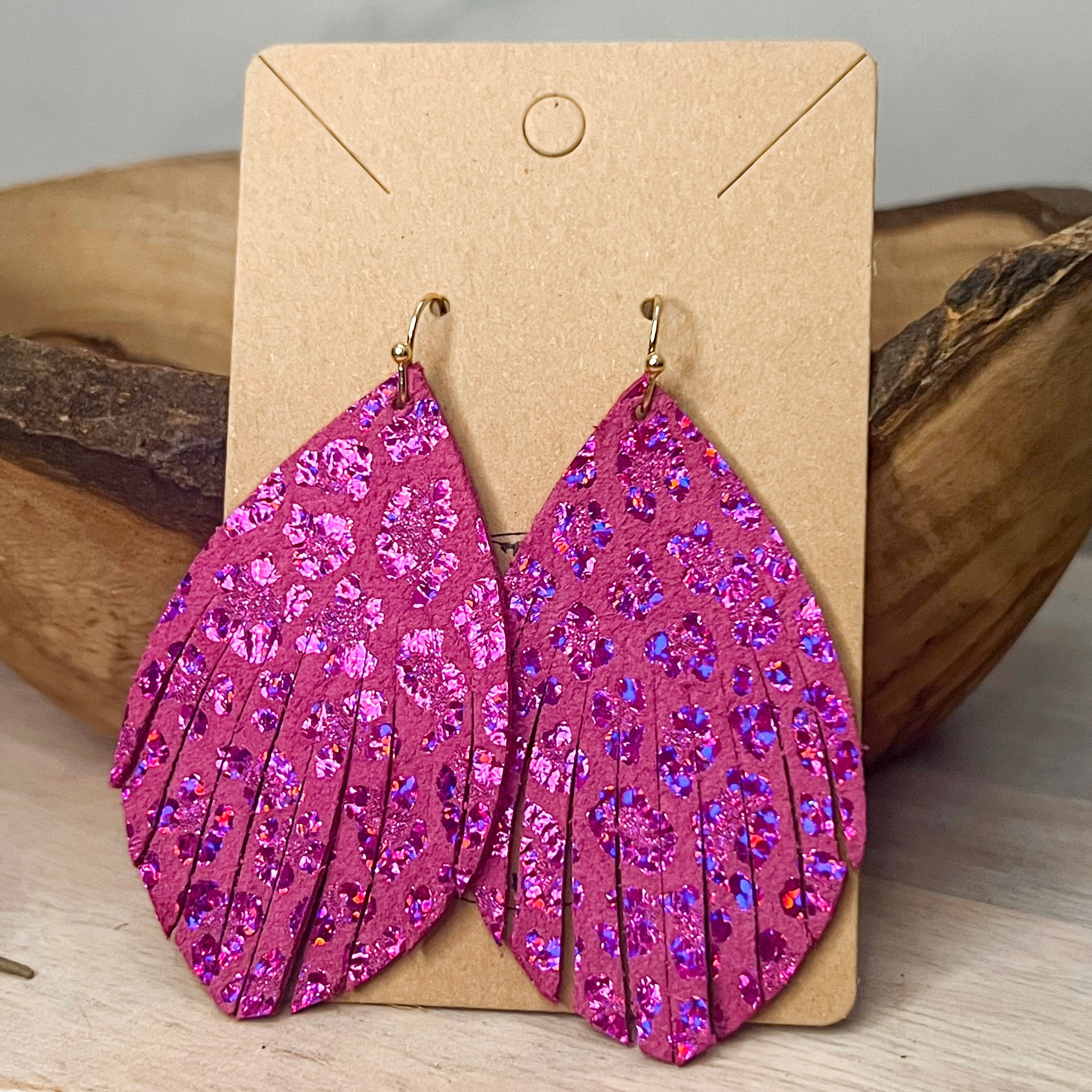 Johanna Pink Shimmer Leopard Fringe Earrings