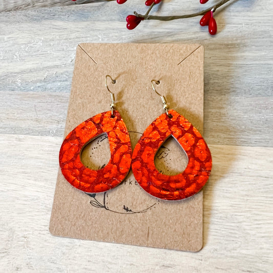 Red Embossed Foil Animal Print Earrings