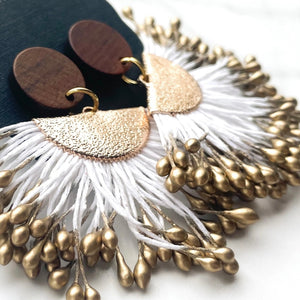 Nadia White & Gold Fan Earrings