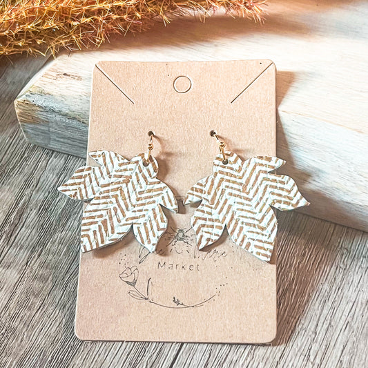 Honey Broken Chevron Leather Leaf Earrings
