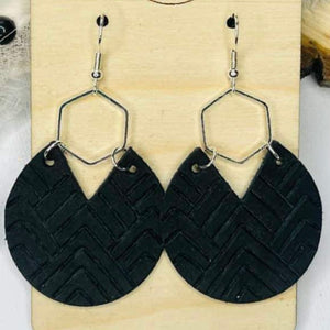 Charlize Black Embossed Hexagon Earrings