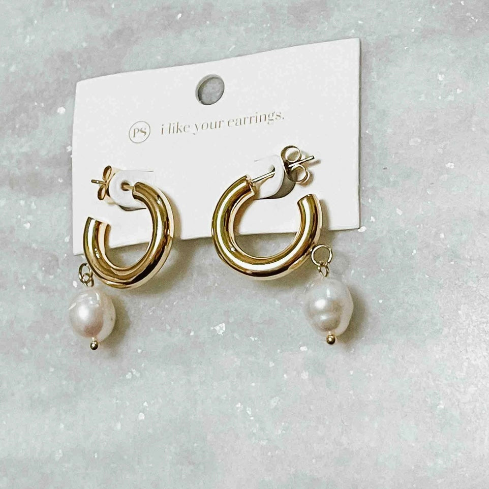 The Pearled Dangle Hoop Earrings