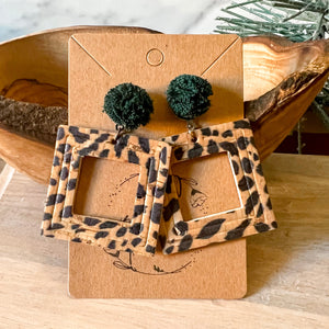 Handmade Leopard Embossed Square Earrings