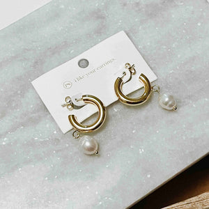 The Pearled Dangle Hoop Earrings