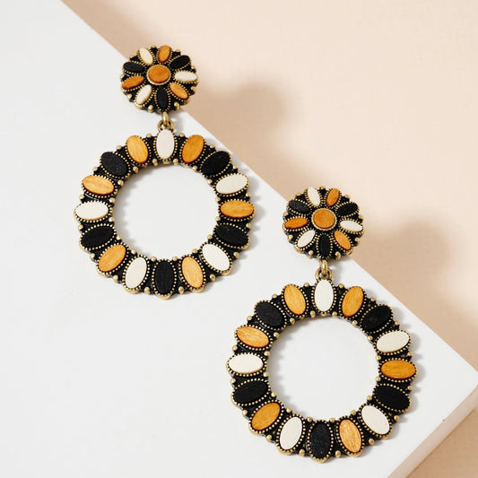 Neutral Wood Beaded Dangle Hoops