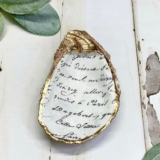 French Script Oyster Trinket Dish