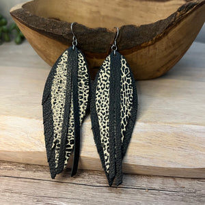 Gina Black & Cream Feather Handmade Leather Earrings