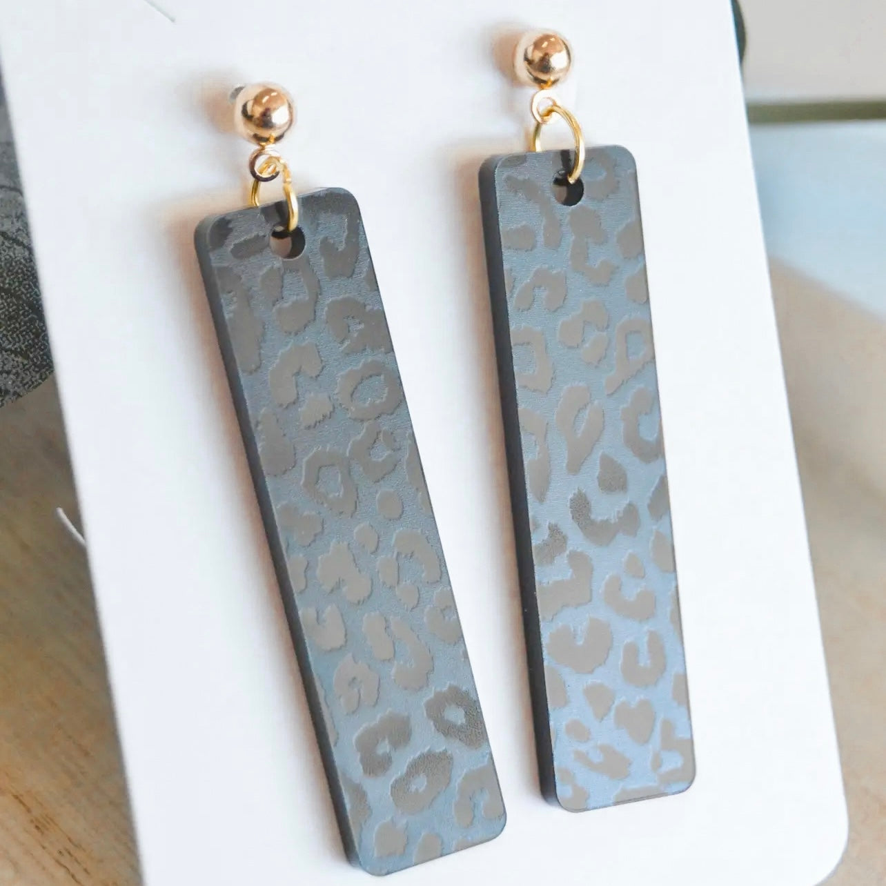Black Leopard Print Bar Earrings