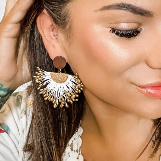 Nadia White & Gold Fan Earrings