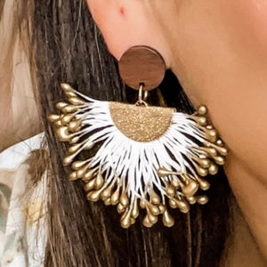 Nadia White & Gold Fan Earrings