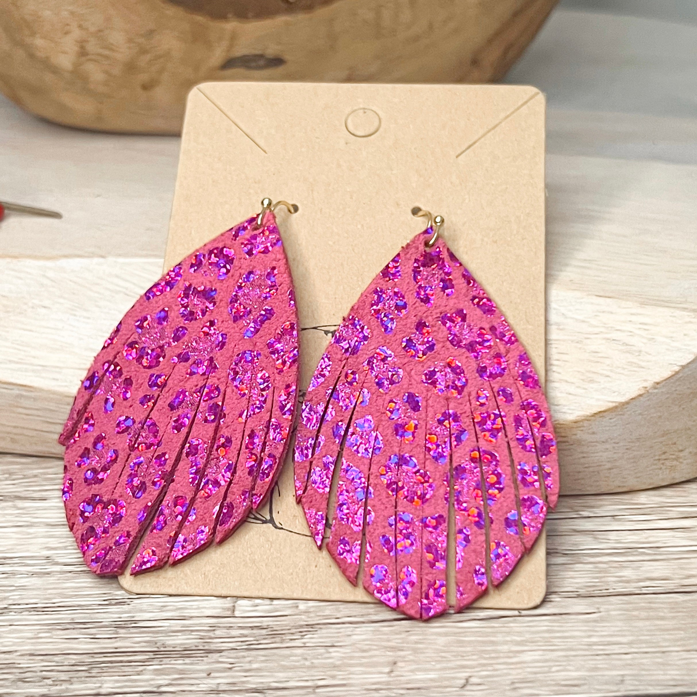 Johanna Pink Shimmer Leopard Fringe Earrings