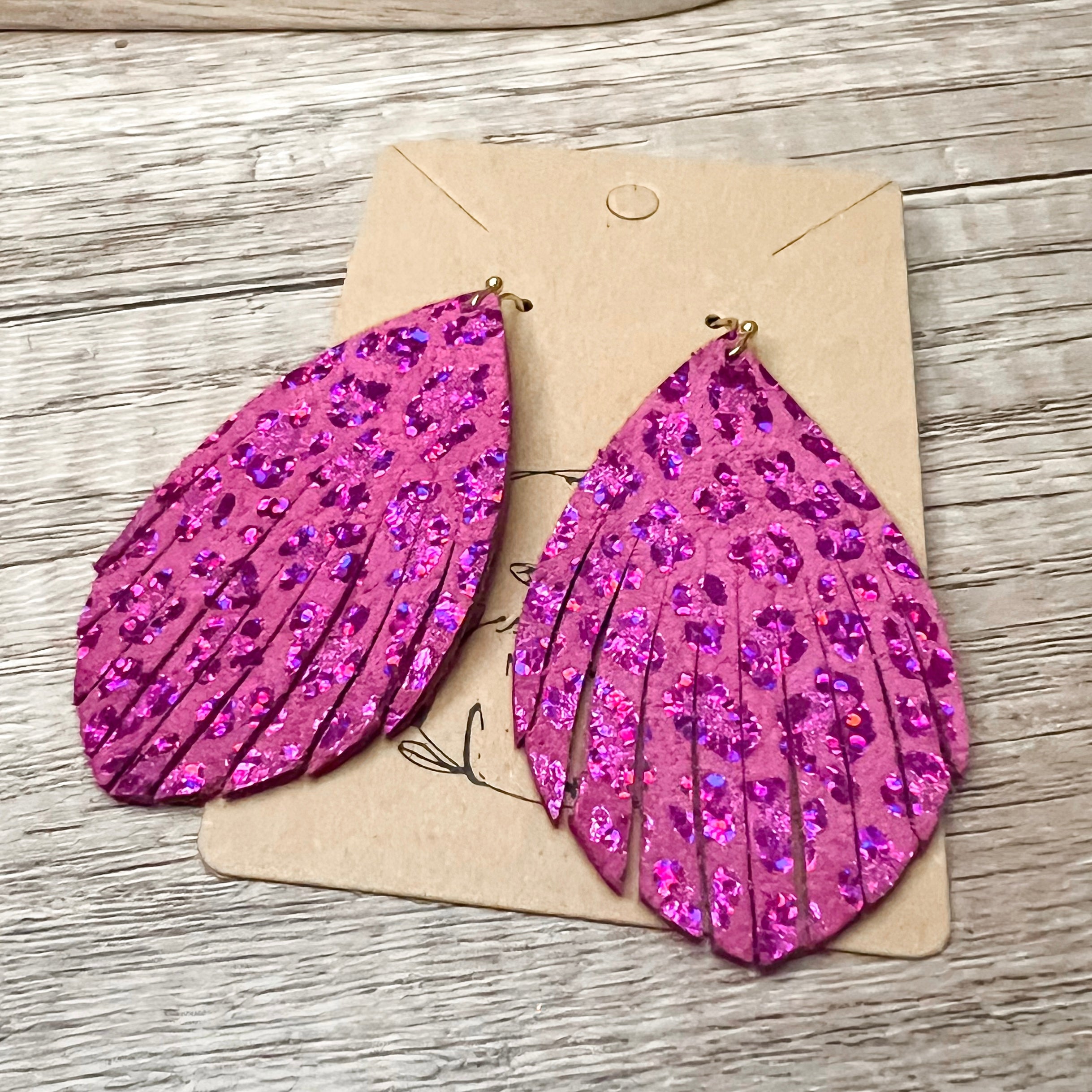 Johanna Pink Shimmer Leopard Fringe Earrings