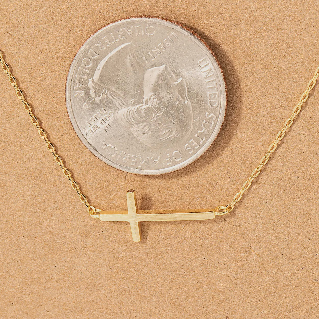 18K Gold Dipped Side Cross Pendant Necklace