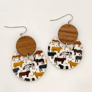 Callie Cow Acrylic & Wood Drop Earrings