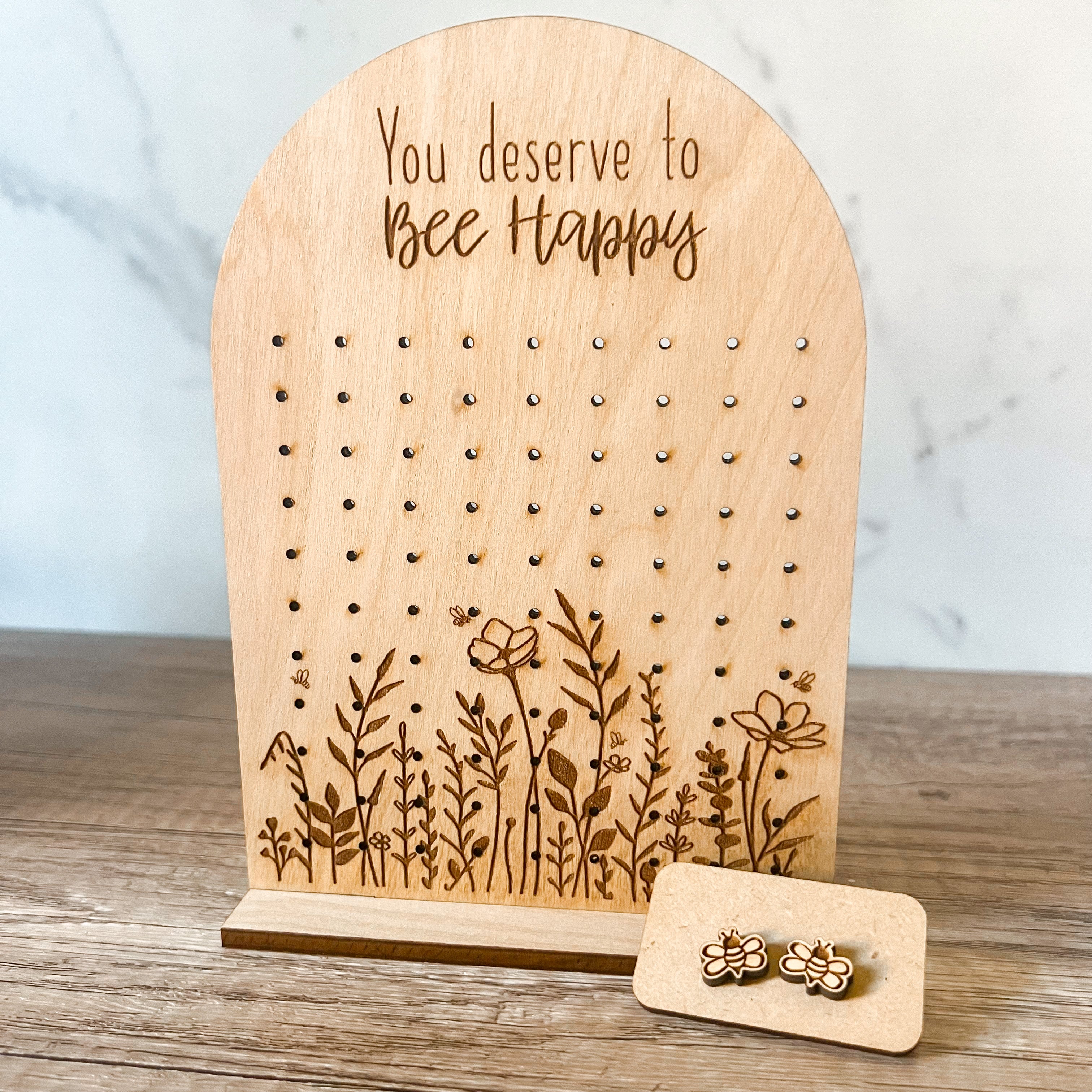 You Deserve to Bee Happy Wooden Earring Holder & Stand