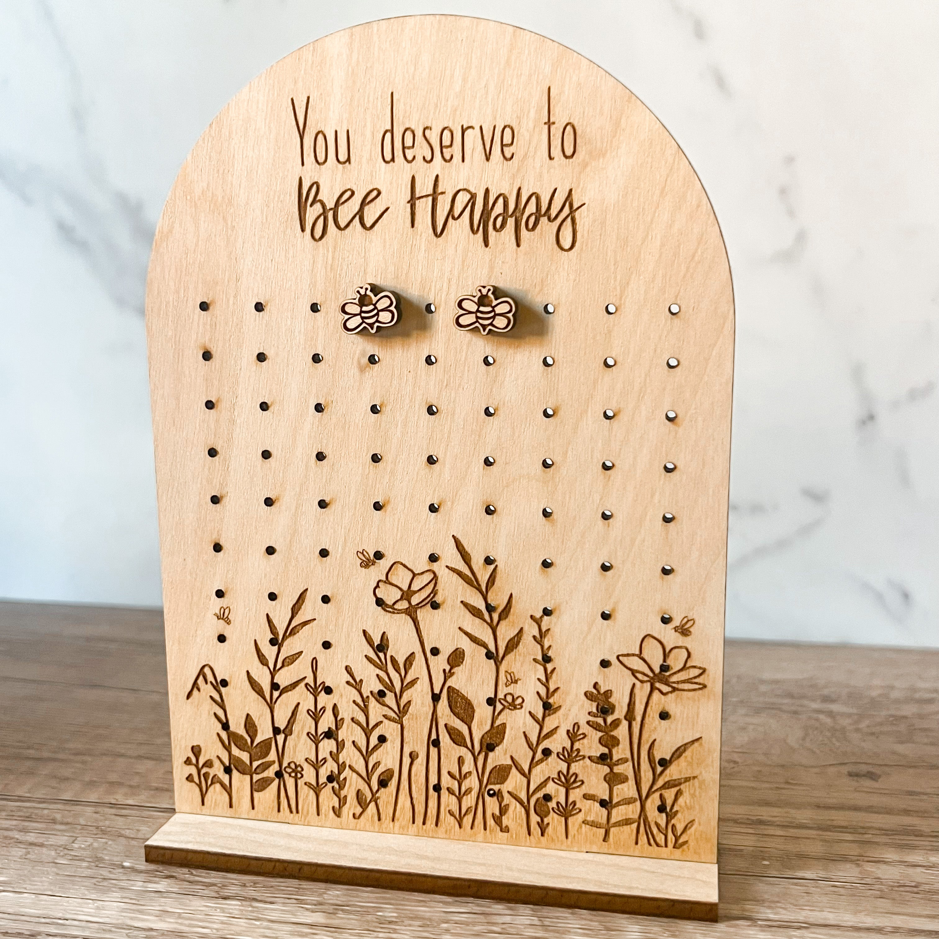 You Deserve to Bee Happy Wooden Earring Holder & Stand