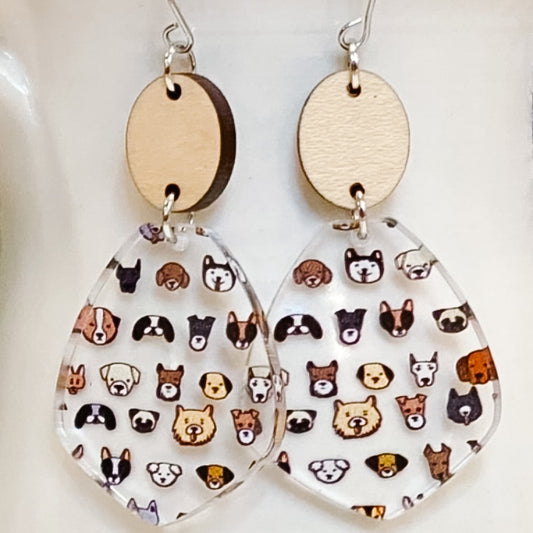 Dog Lovers Acrylic & Wood Drop Earrings