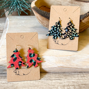 Polka Dot Genuine Leather Christmas Tree Earrings