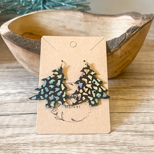 Polka Dot Genuine Leather Christmas Tree Earrings