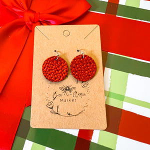 Bonnie Red Genuine Leather Round Earrings