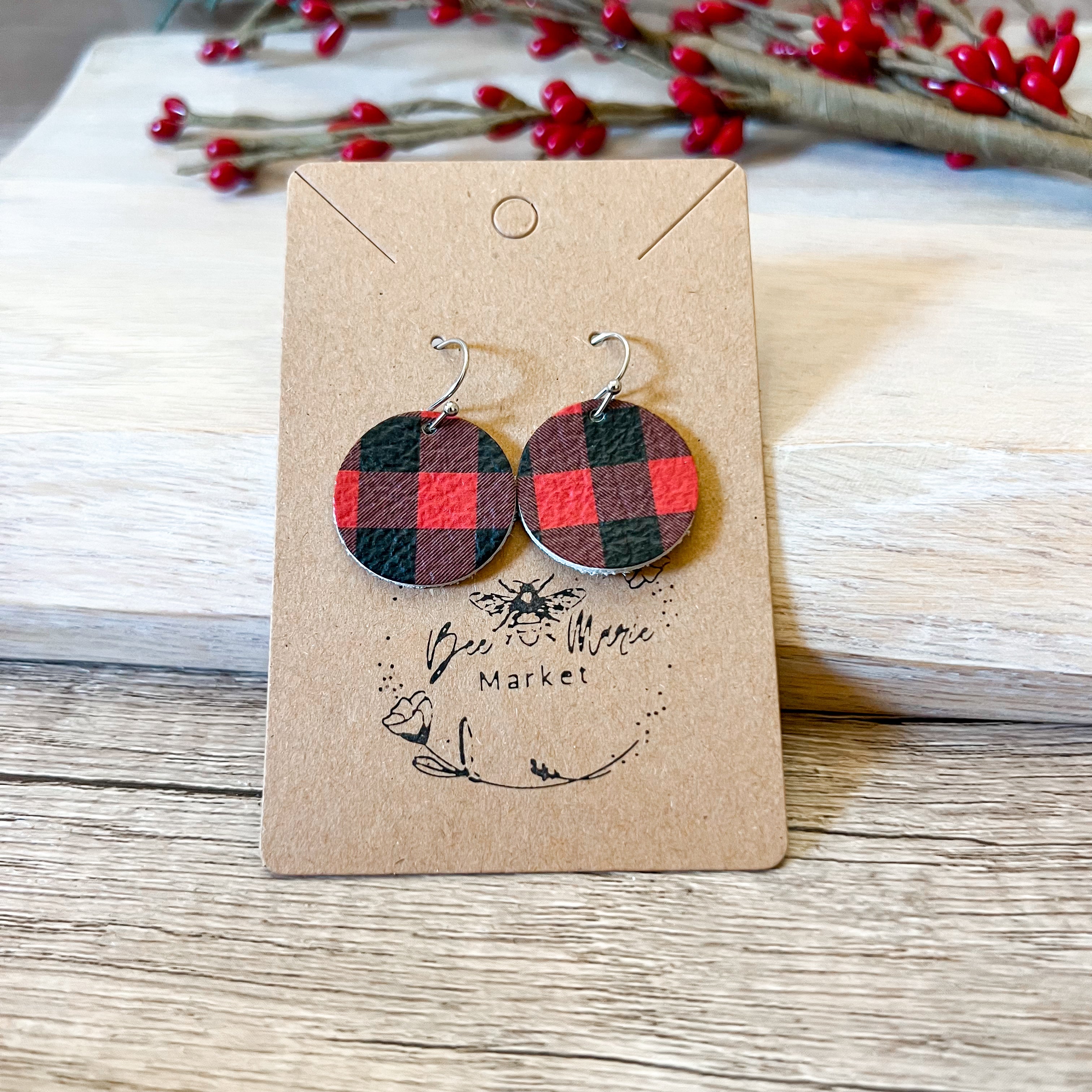 Bonnie Red Genuine Leather Round Earrings