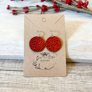 Bonnie Red Genuine Leather Round Earrings