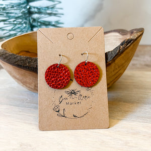 Bonnie Red Genuine Leather Round Earrings