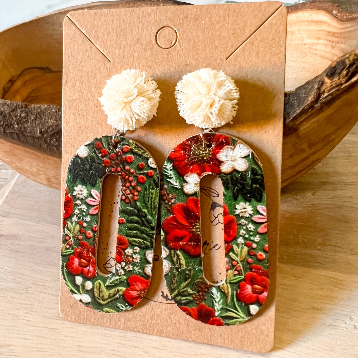 Lucille Christmas Floral Leather Earrings