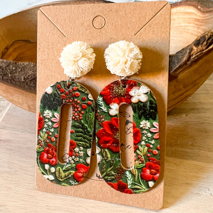 Lucille Christmas Floral Leather Earrings