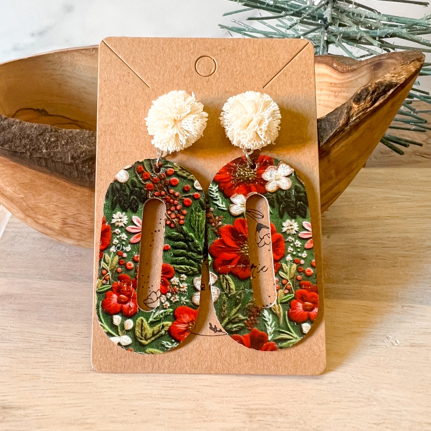Lucille Christmas Floral Leather Earrings