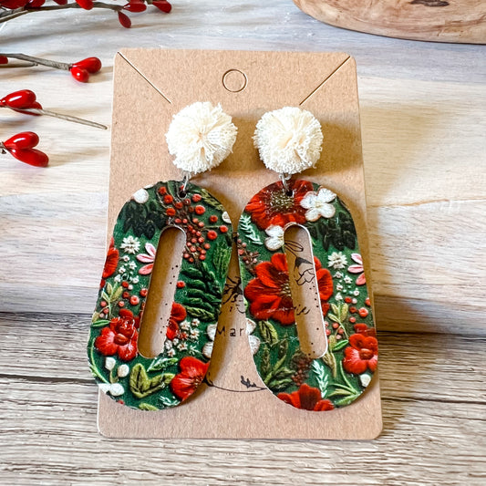 Lucille Christmas Floral Leather Earrings