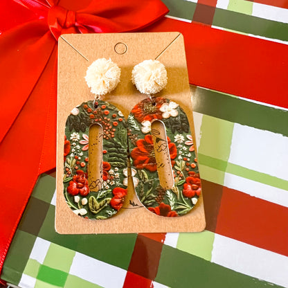 Lucille Christmas Floral Leather Earrings